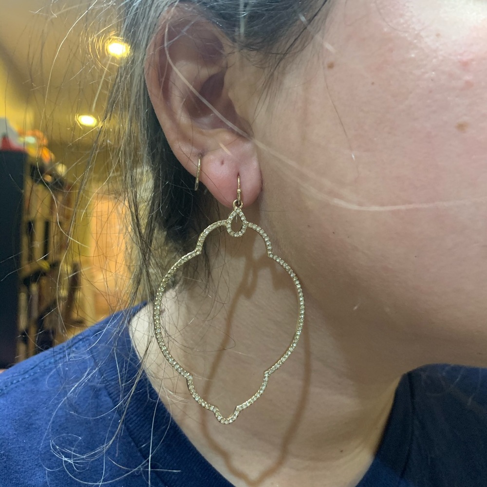 Gold Abstract Rhinestone Hoops - Picture 2 of 5
